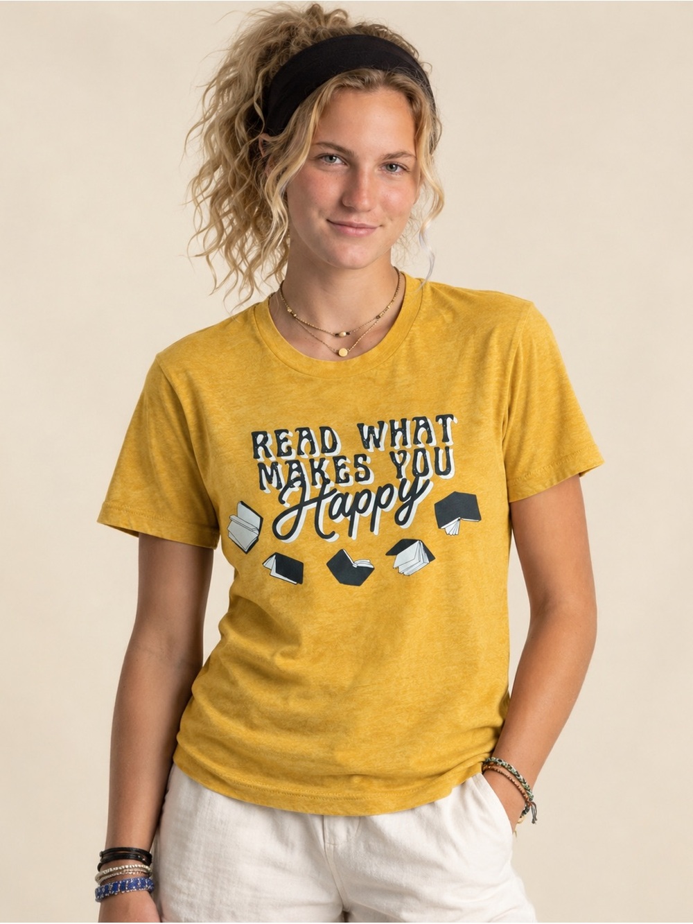 Bella Canvas Mustard Yellow 'Read What Makes You Happy' Graphic Tee